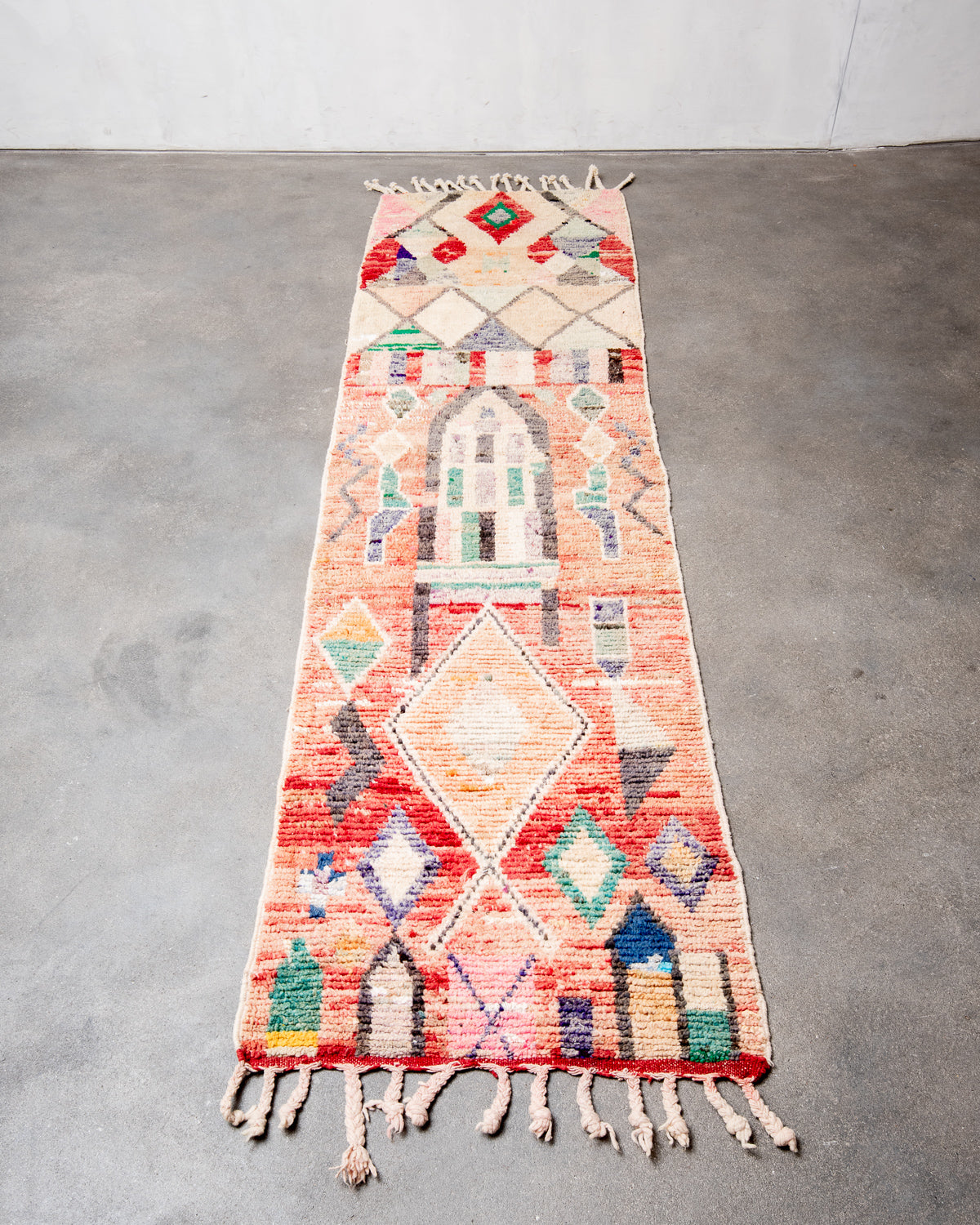 Modern designer handcrafted Berber rug from Morocco. Boujed with beautiful colours and patterns.